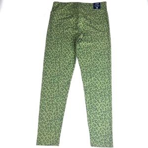 J Crew cotton/lycra green leopard print pants. Size M.